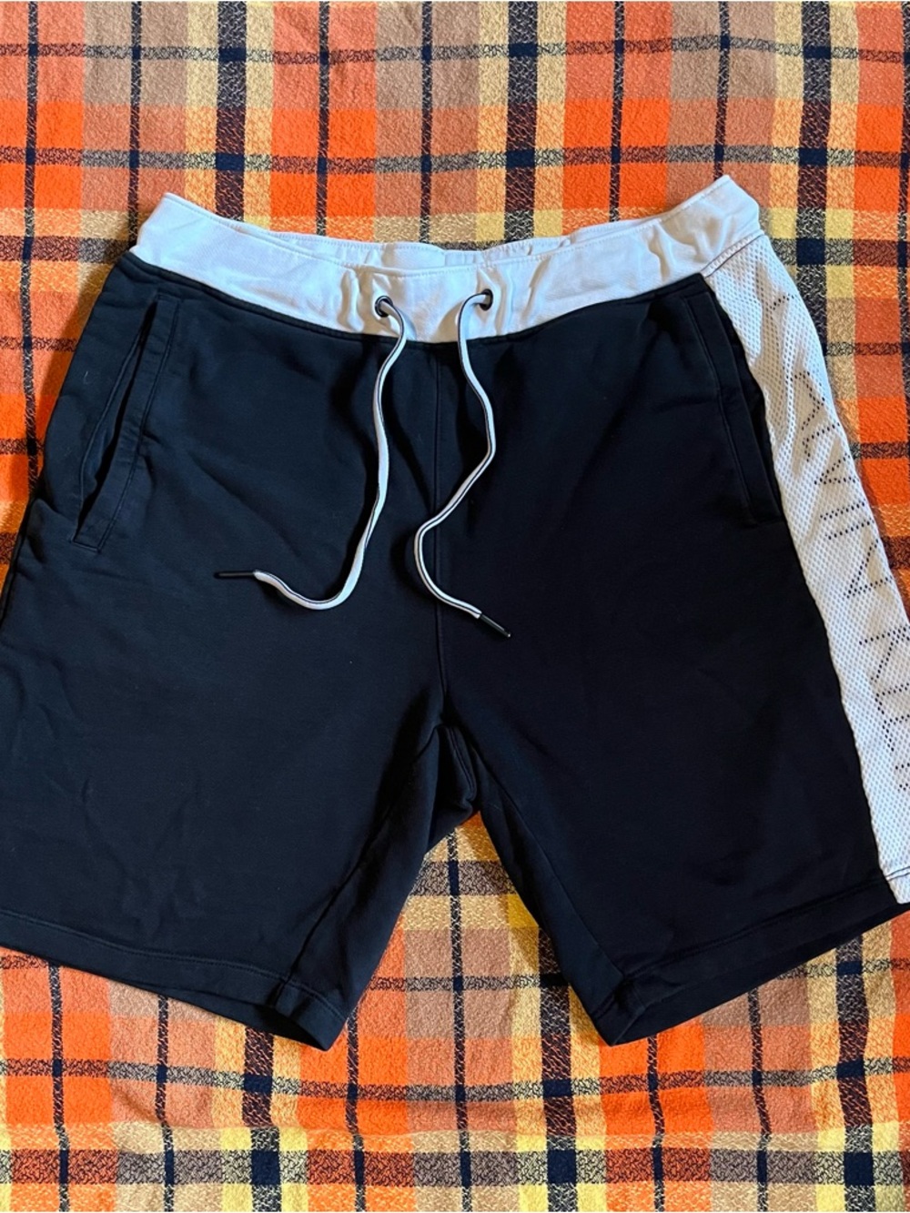 Calvin Klein Black Athletic Shorts with White Waistband, Men’s Medium